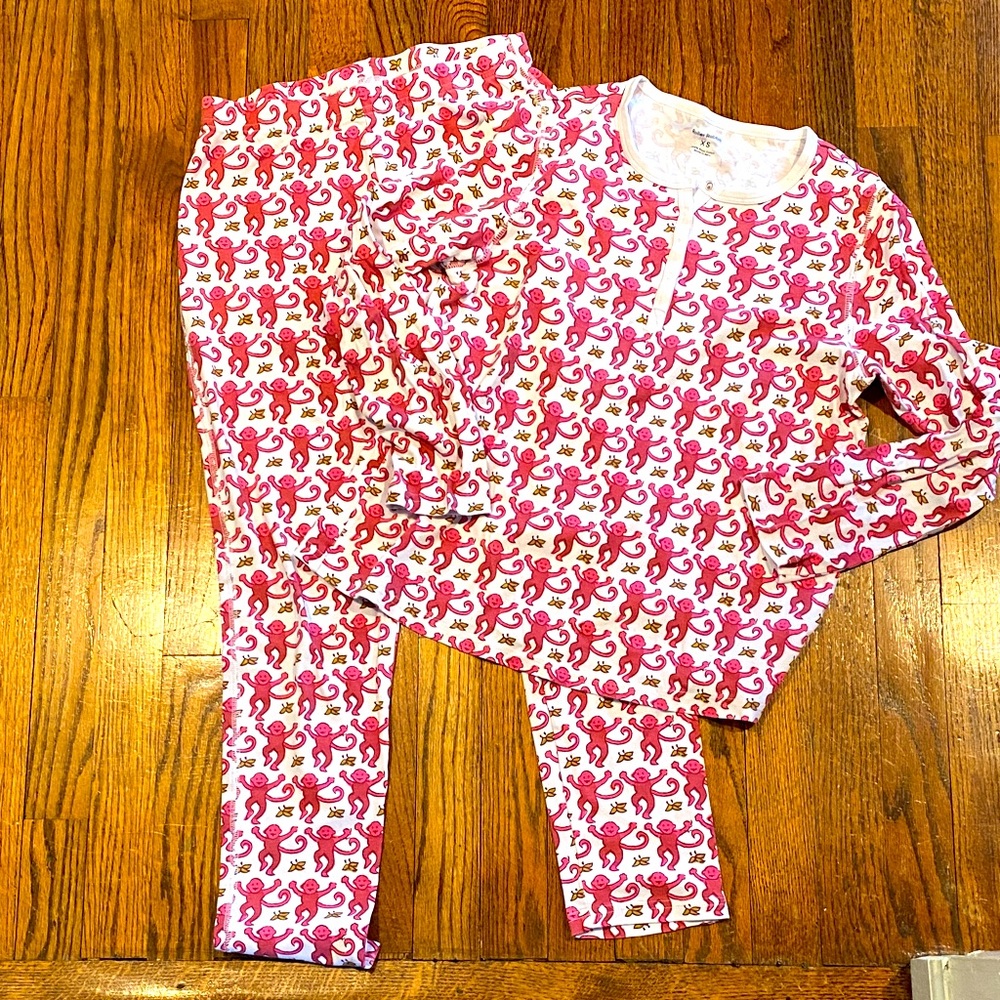 Roller Rabbit Pink and White women’s XS classic monkey Pajama Set
